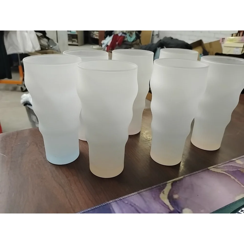 Vintage Frosted Glass Tumblers 7pc ripple Wavy Cocktail